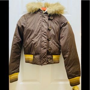 Hollister brown winter jacket with fur hood